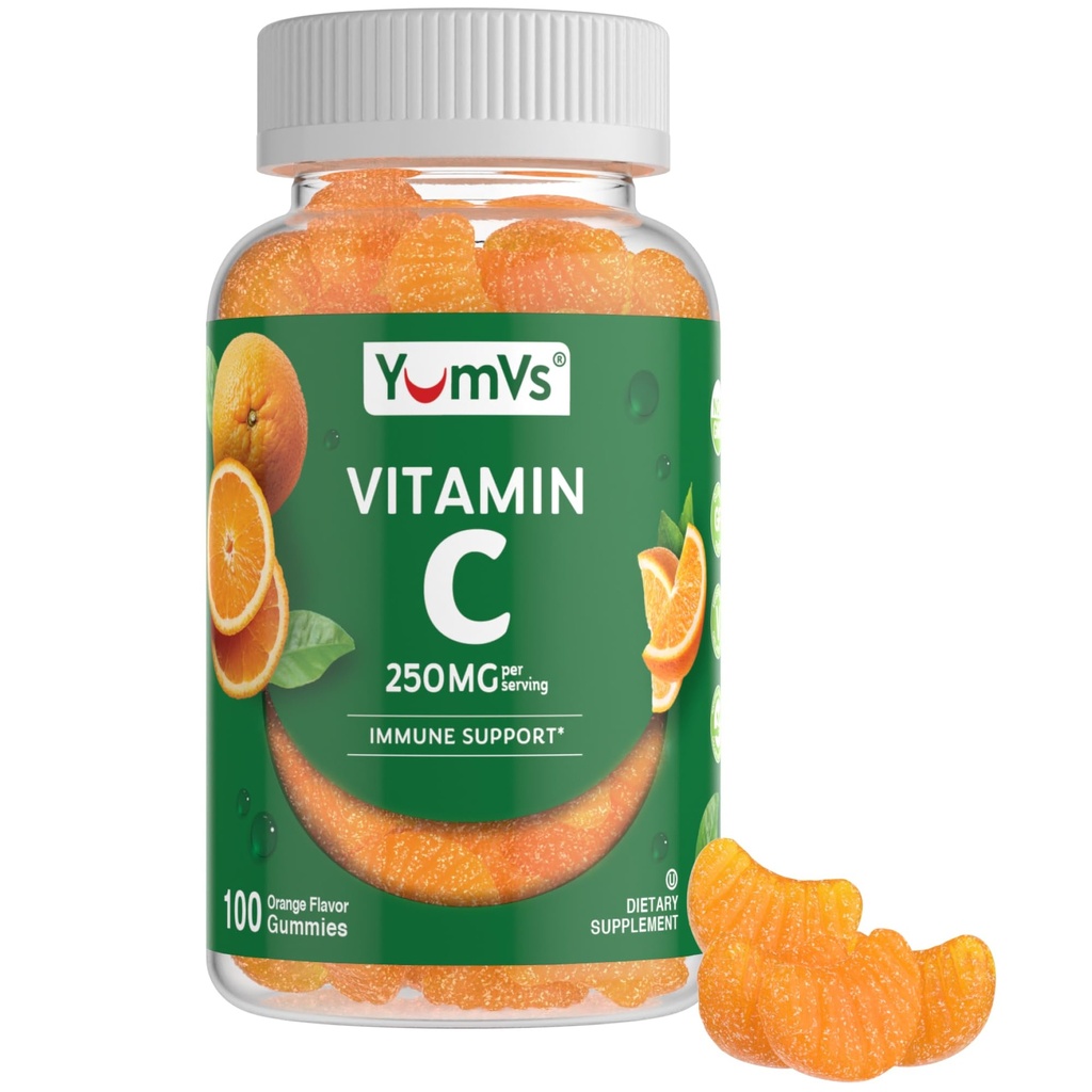 成人维生素C 蛋白质 - 250 mg Yummy 维生素C 蛋白质 - VIT C 蛋白质 - 免疫支持补充剂 - 奥兰治 Flavored Kosher, Halal, Gluten Free (100 Counter)
