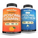 Liposomal维生素C 1650mg & Liposomal Glutathione Bundle - 高吸附酸加成主抗氧化剂和肝脏清洁剂 - 非GMO、Vegan/Vegetarian - 180+60卡普尔