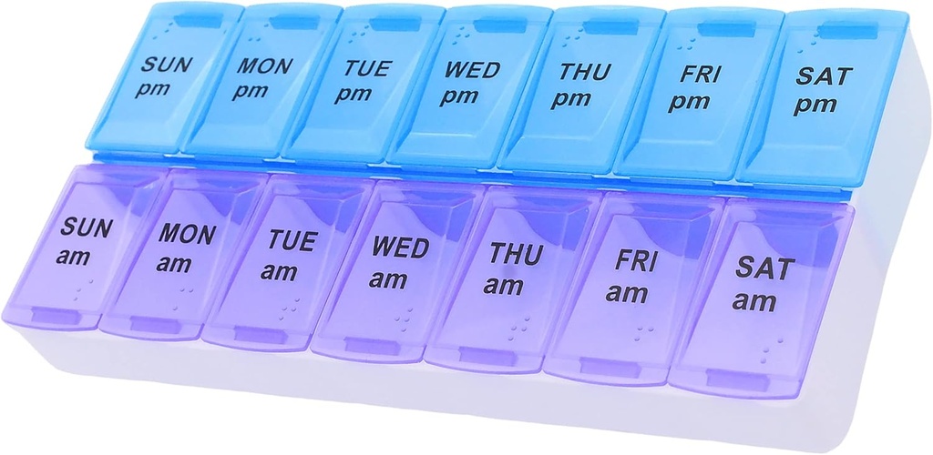 7日周刊 AMP PM Pill 组织者,ShysTech 大药丸 配药盒 配药盒 (Purple/Blue)