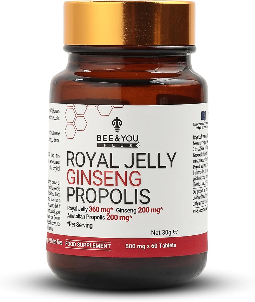 Bee and You Royal Jelly with Ginseng Plate, Propolis Expless, 60ct, 100%天然超食品, Ultra Pure, 免疫辅助剂, 抗氧化剂, Keto, Paleo, Gluten-Free