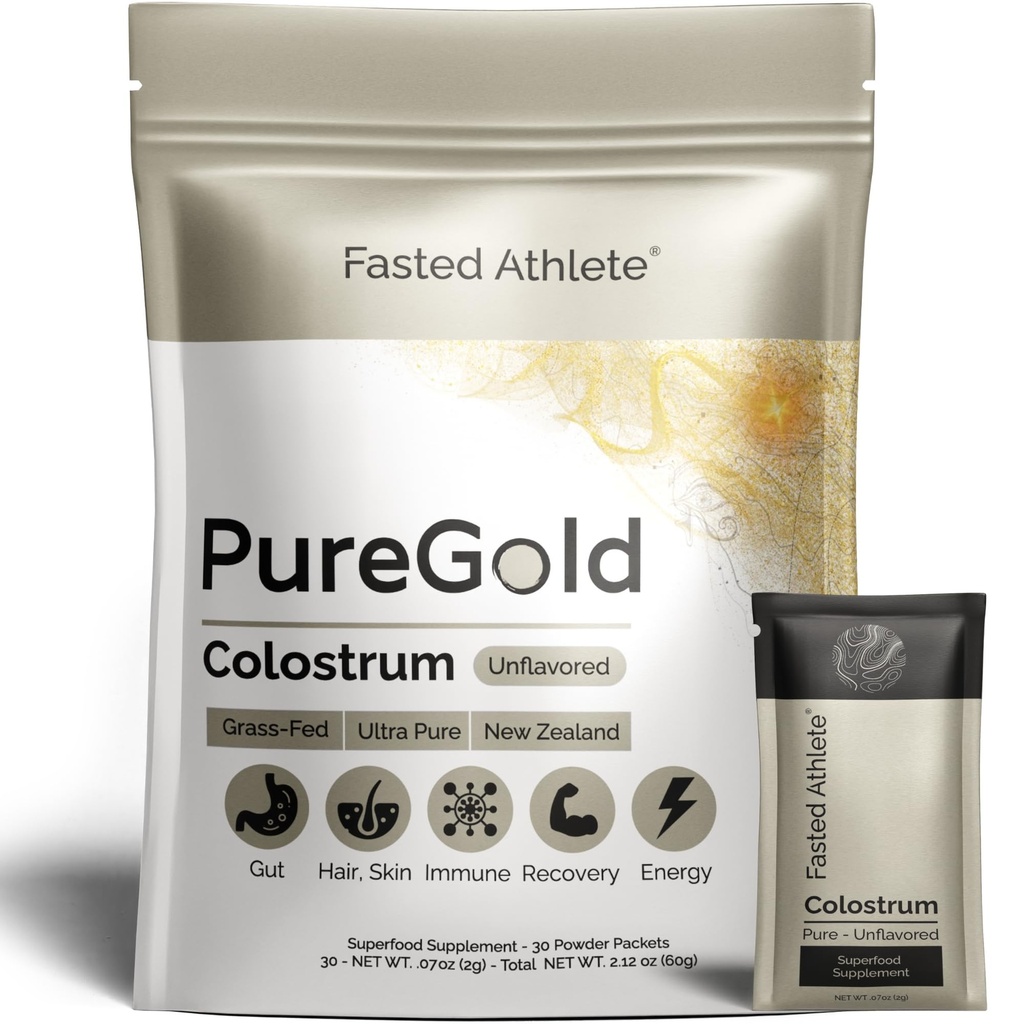 快速Athlete - 纯Gold Colostrum – Grass-Fed Colostrum 粉末支持 Gut Health, Skin, 恢复与豁免 - 不受欢迎,30个单服务包