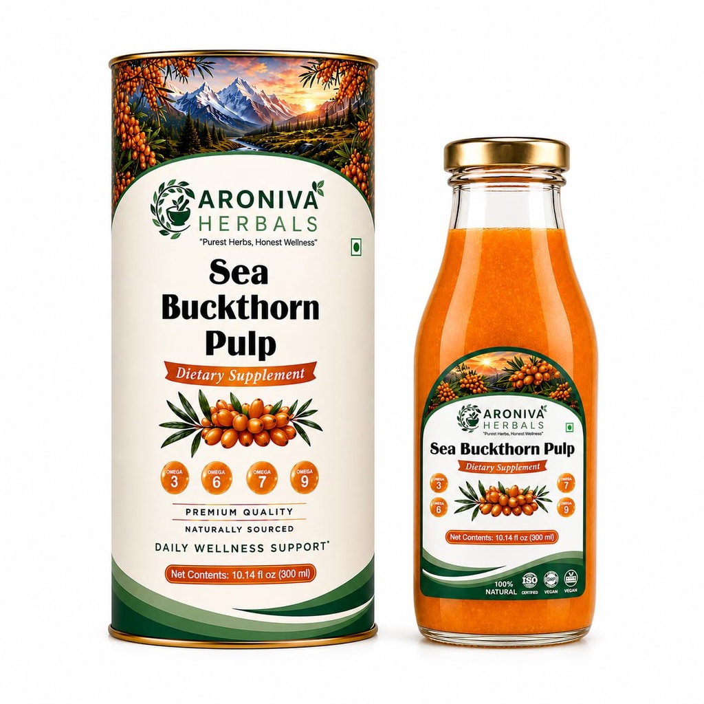 Aroniva Herbals Pure Himalayan Sea Buckthorn Pulp Juice (300ml) | 100% Natural Immunity Booster Drink for Skin Glow & Digestion | Omega 3, 6, 7 & 9 Supplement | No Added Sugar