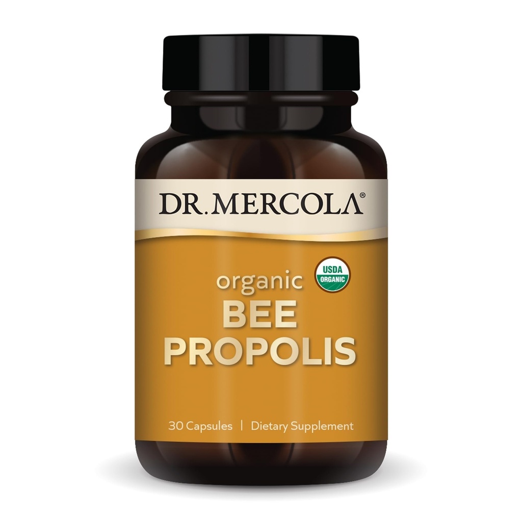 Mercola Organization Bee Propolis博士,30名服务员(30名卡普勒斯),饮食补充,支持呼吸卫生,非GMO,认证为USDA Official