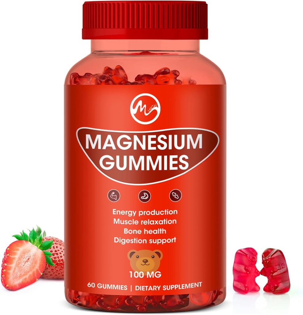 Gummys镁 100mg 高强度 - 水果火焰Gummy熊,健康矿物补充物促进肌肉,能量和文摘