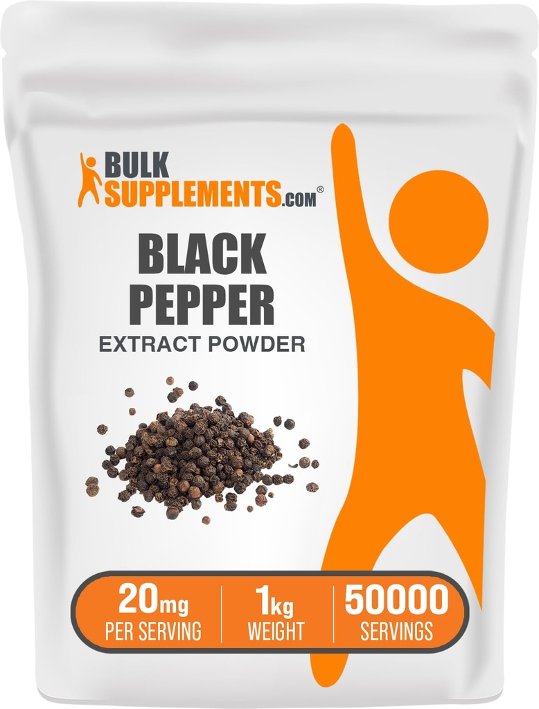 Bulk Assupports.com 黑辣椒抽取粉末 - 黑辣椒补充剂 管道补充剂 - Gluten Free,每服20mg,5kg(11磅) (Pack of 5)