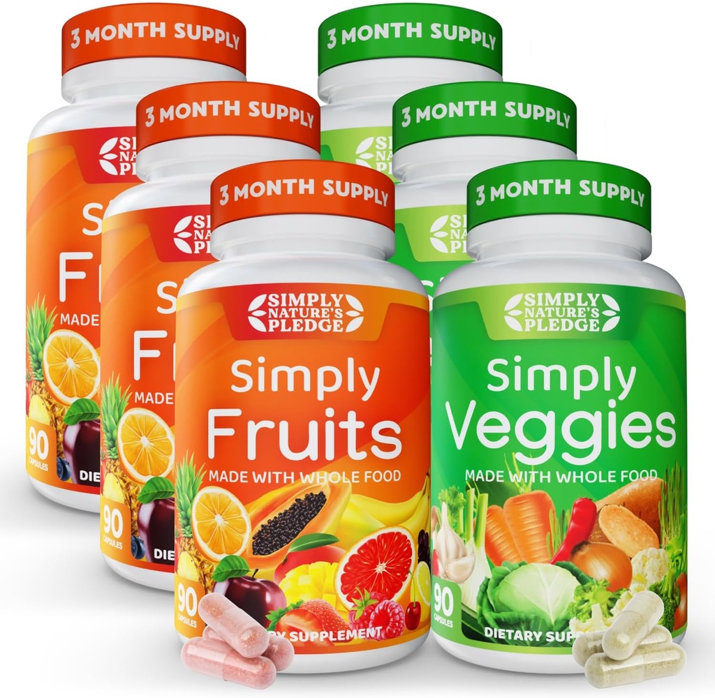Simply Nature's Pledge - Packed with 42 Different Fruits & Vegetables - 3 Month Supply- Made with Whole Food Superfoods - with Aloe Vera – 100% Soy Free - 540 Capsules