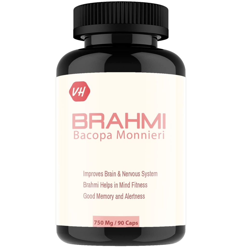 Vitaminhaat Brahmi Bacopa Monnieri 50% With Piperine | Boosts Memory, Focus & Concentration | Support Brain Fog, Anxiety, Depression, and insomnia | 750 Mg | 90 Caps
