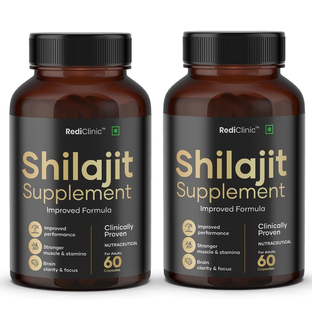 Shilajit/Shilajeet Capsules for Stamina, Muscle Growth & Energy |Swarna Bhasma, Gokshura, Ashwagandha |Shilajit for Men | 100% Ayurvedic | Pack of 2-60 Capsules