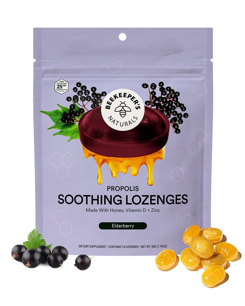 养蜂人自然酥蜜 长莓 cough drops Immune 支持维生素D, 锌和Propolis喉咙酥糖 Lozenges, 14 Ct