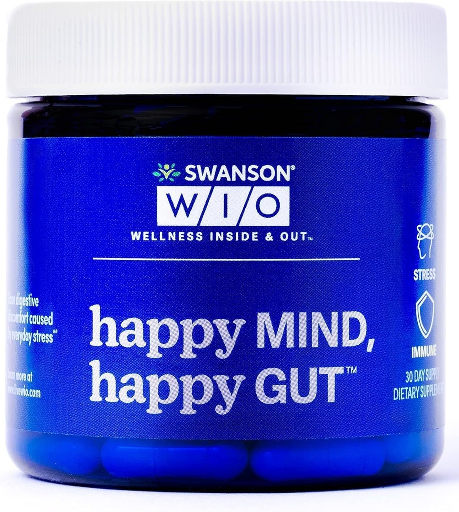 Swanson WIO Happy Mind,Happy Gut压力支持,消化支持,Probiotics 推广 Gut Microflora,更好的,认知健康,健康,30 Veggie Capsules(30日供应)