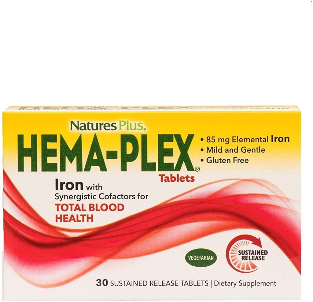 NaturesPlus Hema-Plex铁 - 30 慢释片,包装3 - 总血液健康 - 85 mg Chelated铁 - 与维生素C & Bioflavoids - 非转基因生物,蔬菜和Gluten Free - 90 总服务
