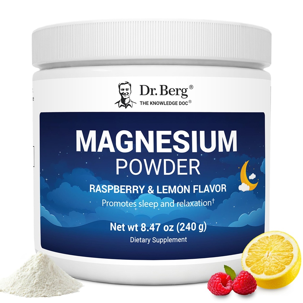 Berg Magnesium Glycinate Powder博士为睡眠、放松和压力缓解服务 -- -- 现在包括维生素D3和锌 -- -- 美味的Raspberry和Lemon Flavor(50种服务) 镁 -- -- 镁饮用粉