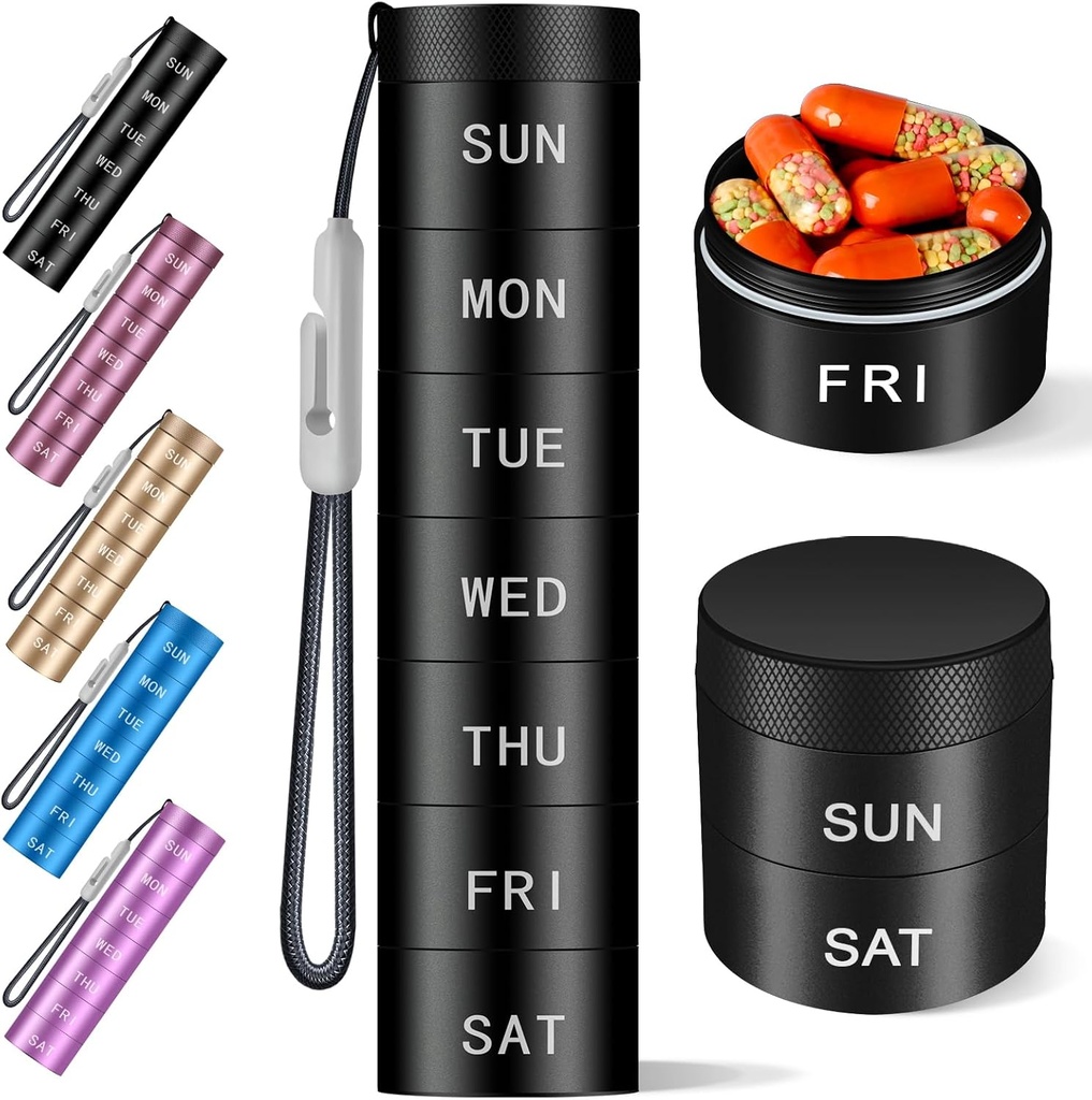 铝 旅行药丸组织者, Weekly Metal Pill案, Pill Holder, Moisture Proof Daily Pill Box 7天,大型药丸容器以持有维生素,医疗,补充[黑色]