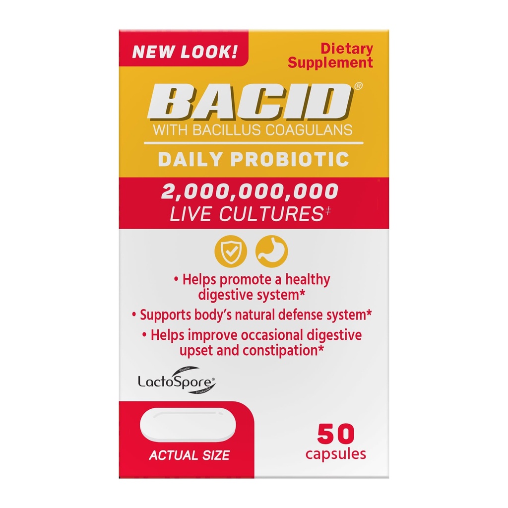 Bacid Daily Probiotic with Bacillus Coagulans, 50 Counter, Digestion Supplements to 改善偶发便秘的补充
