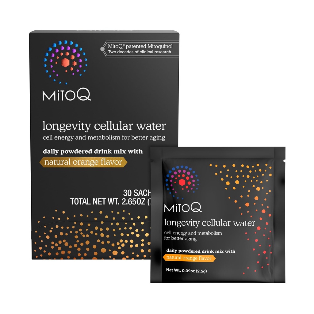 MitoQ 长寿细胞水 每日粉末饮料 混合天然橙色火焰 - Mitochondria-目标抗氧化剂 - 细胞能量和代谢作用促进更好的老龄化(Orange, 30套)