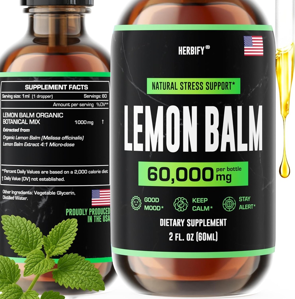 HERBIFY 柠檬薄荷丁香 - Melissa Officinalis 叶片液体提取 - 脑支持和Mood Boost - 柠檬薄荷薄荷薄荷薄荷薄荷薄荷薄荷仁 - 2 Fl oz