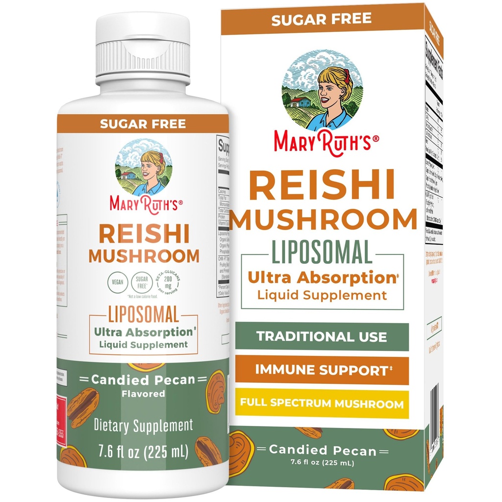 玛丽·鲁斯有机物 Reishi Vegan 蘑菇补充物 超吸食 Liposomal 免疫支持物 200mg Beta-Glucans, Vegan | Full Spectrum Reishi 蘑菇 水果体 | 7.6 oz,