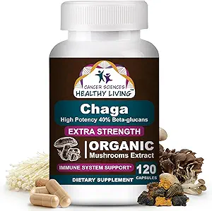 癌症科学 Chaga Wellness 蘑菇补充剂 USDA认证有机蘑菇提取剂 超强 1500 mg,高概率 40% Beta-Glucans, 免疫支持, Gut Health, Antioxidant, 120 Caps
