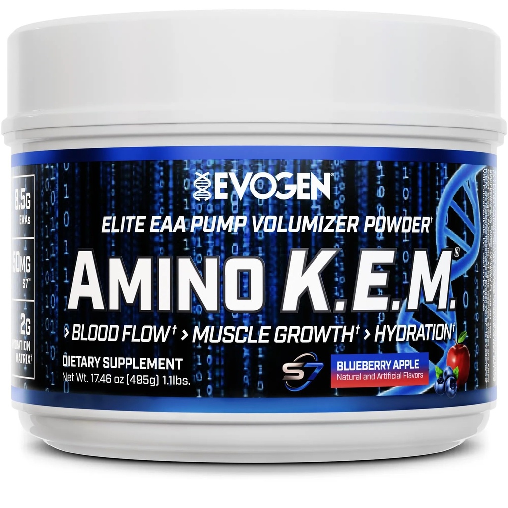 Evogen Amino K.E.M. - EAA & BCAA Powder Pump Volumizer + BCAs 氨基酸 血液流动,肌肉生长,和水分 + 蓝莓苹果 + 30 服务