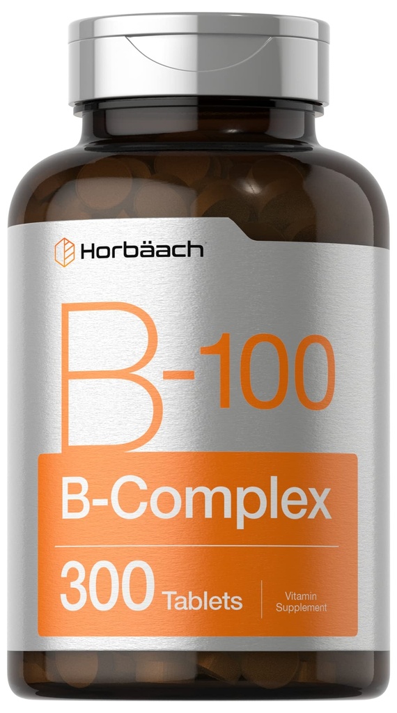 Horbäach Vitamin B-100 复合体 100%的每日价值 + 100%的餐具 + 300块蔬菜,非GMO和Gluten免费补充品
