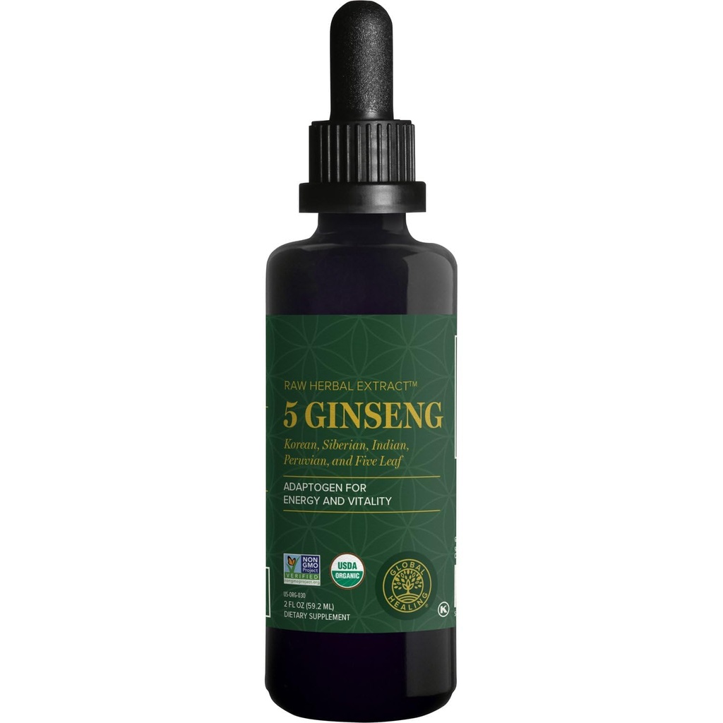 全球疗养中心 - Ginseng - Organical Raw Herbal 提取 - Liquid Panax 补充品 Dropps 能源推广 - 韩国和西伯利亚Ginseng 补充品 Maca, Ashwagandha - 非GMO - 2 Fl Oz