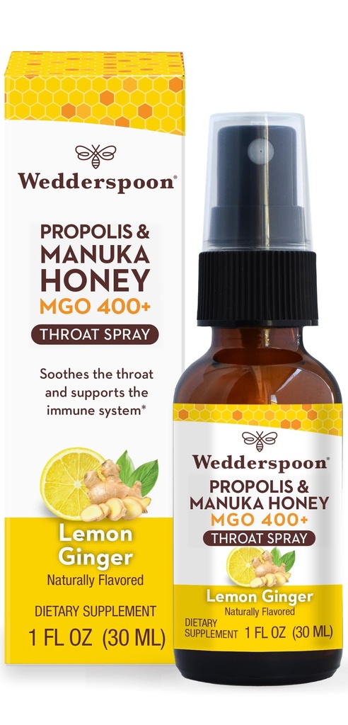Wedderspoon Propolis and Manuka Honey Throat Spray, Lemon & Ginger, 1 Fl Oz (Pack of 1), Sore Throat 救济,天然免疫支持