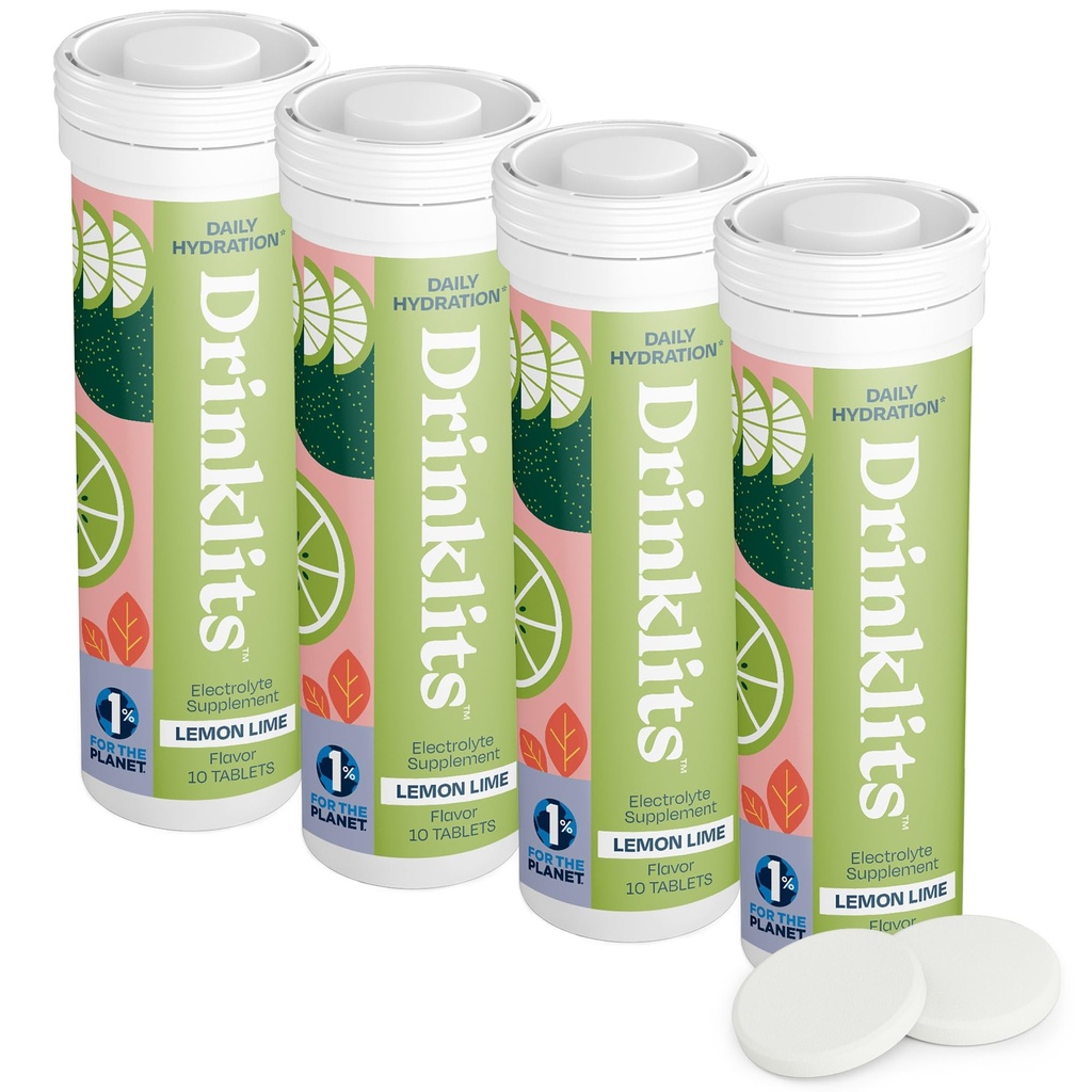 Drinklits Lemon-Lime Daily Electrolyte 水利片 (4) 管装箱 → 自然运动饮料 – 0g 糖 – 极佳的Flavor → 40 服务 – 10 片 Per Tube