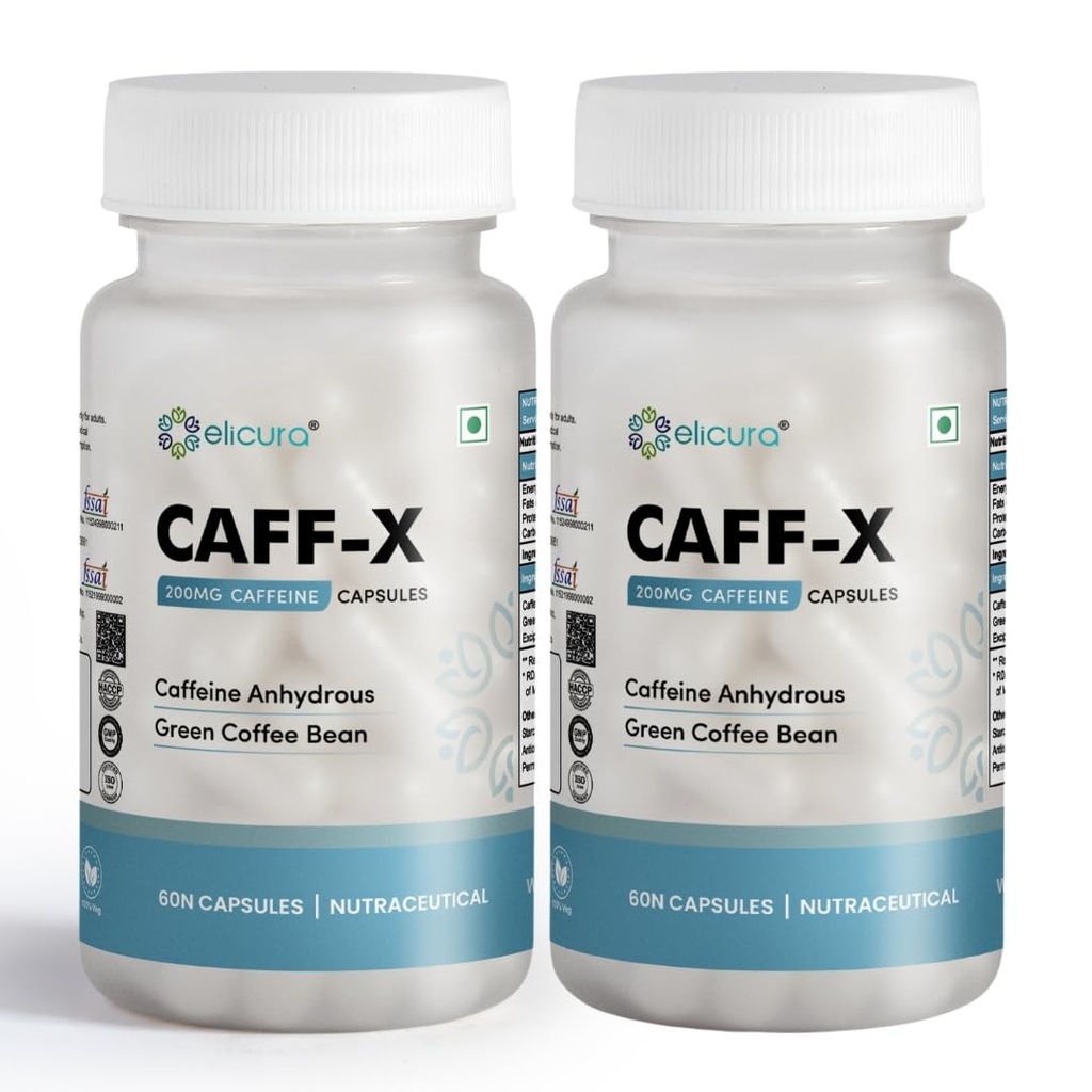 Caff-X Energy Boost Capsules | 200mg Caffeine for Focus, Mental Alertness & Performance | Green Coffee Bean Extract for Metabolism & Fat Burning | Supports Physical Endurance & Weight Management - 60 Veg Capsules (Pack of 2)