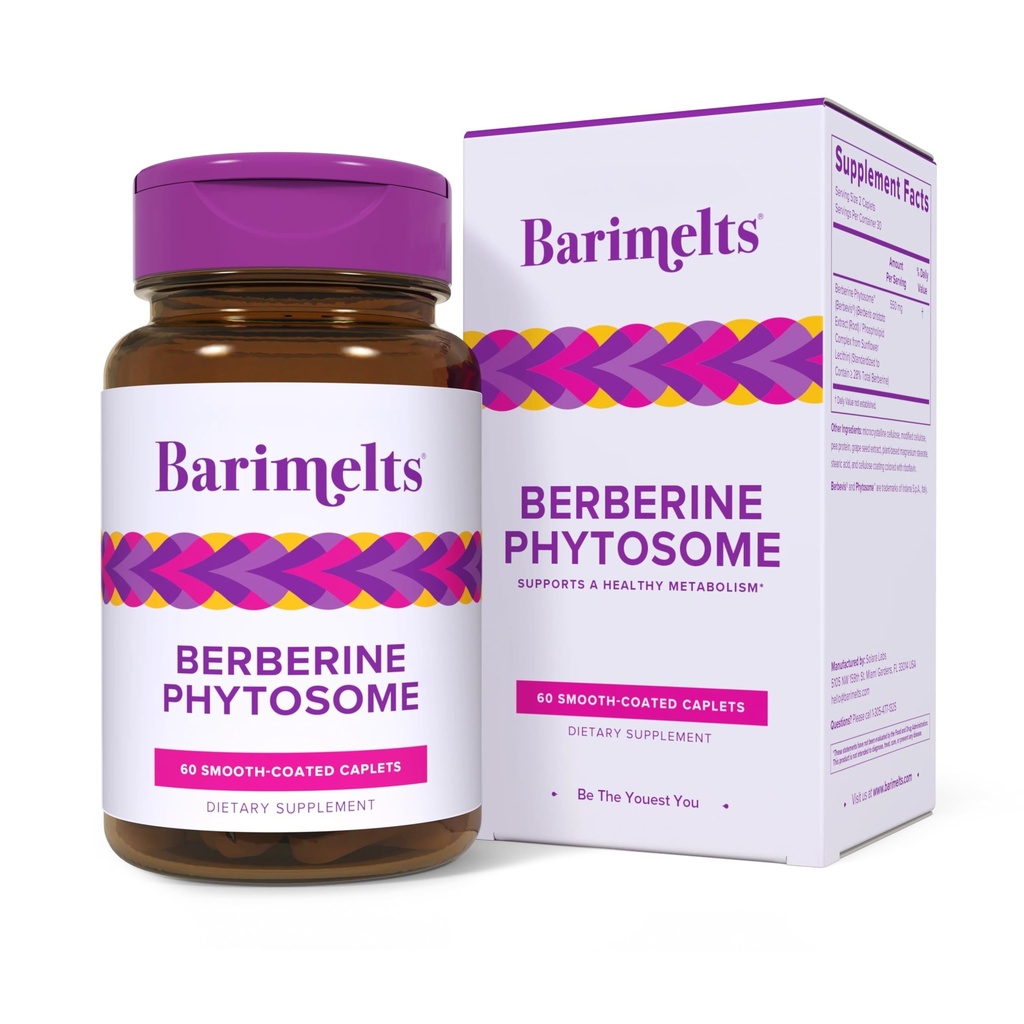 Barimelts Berberine Phytosome 550mg 供GLP-1用户和病人-代谢支持- 60 平滑编织卡片(1-月供应)