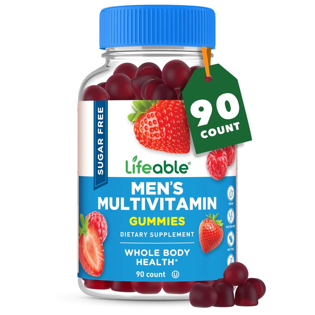 Lifeable Sugar Free Multivitamin for Men Gummies | with Iron and 18 Essential Vitamins and Minerals | Sugar Free Vitamins | 90 Gummies
