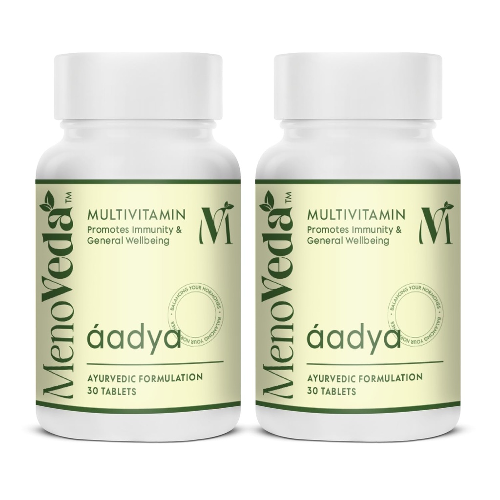 Menoveda Aadya Multivitamin for Women -30 Tablets (Pack of 2) Ayurvedic Multi Vitamin Supplement for Immunity, Energy & Hormone Balance | Daily Women’s Vitamins for General Wellbeing | Herbal Nutritional Support
