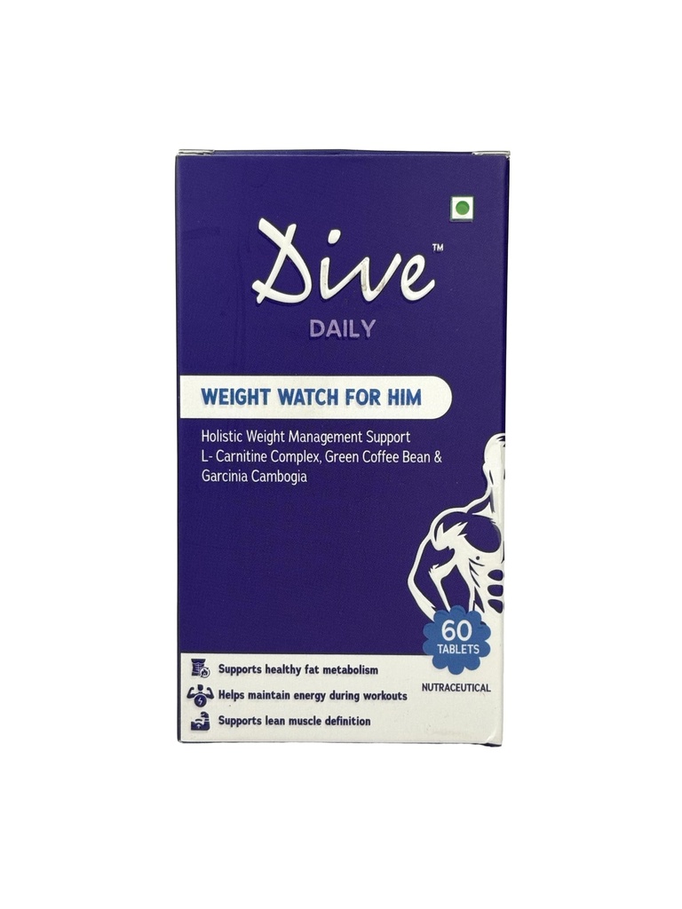 Dive Daily Weight Watch for Him | Men's Weight Management Supplement | Garcinia Cambogia, L-Carnitine, CLA, Green Coffee Bean & Caffeine | Supports Fat Metabolism, Workout Energy & Lean Muscle Definition | 60 Tablets