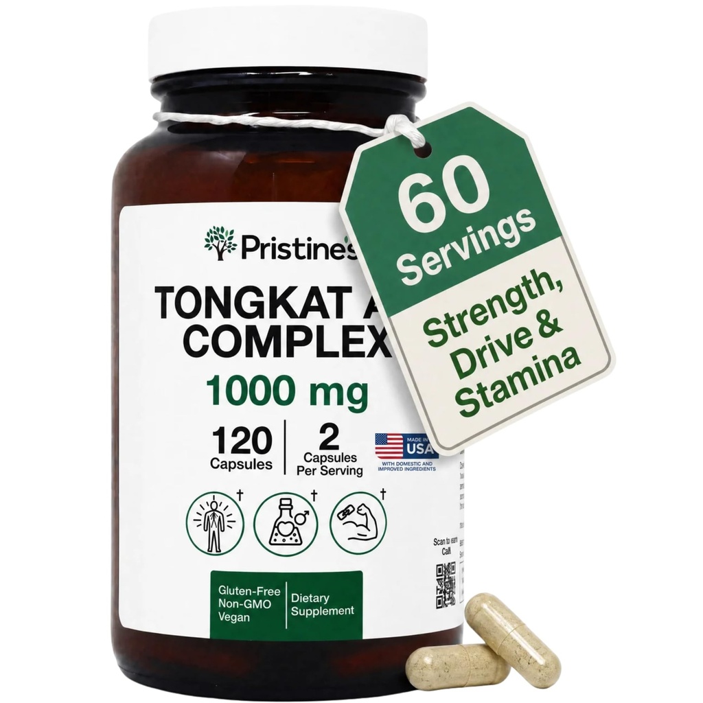 PIRSTINE的Tongkat Ali Capsules - 1000MG 60天供应 - 运动员性能支持 - 精益大众肌肉建筑 男女草药补充剂 - Vegan, Gluten Free, Non GMO