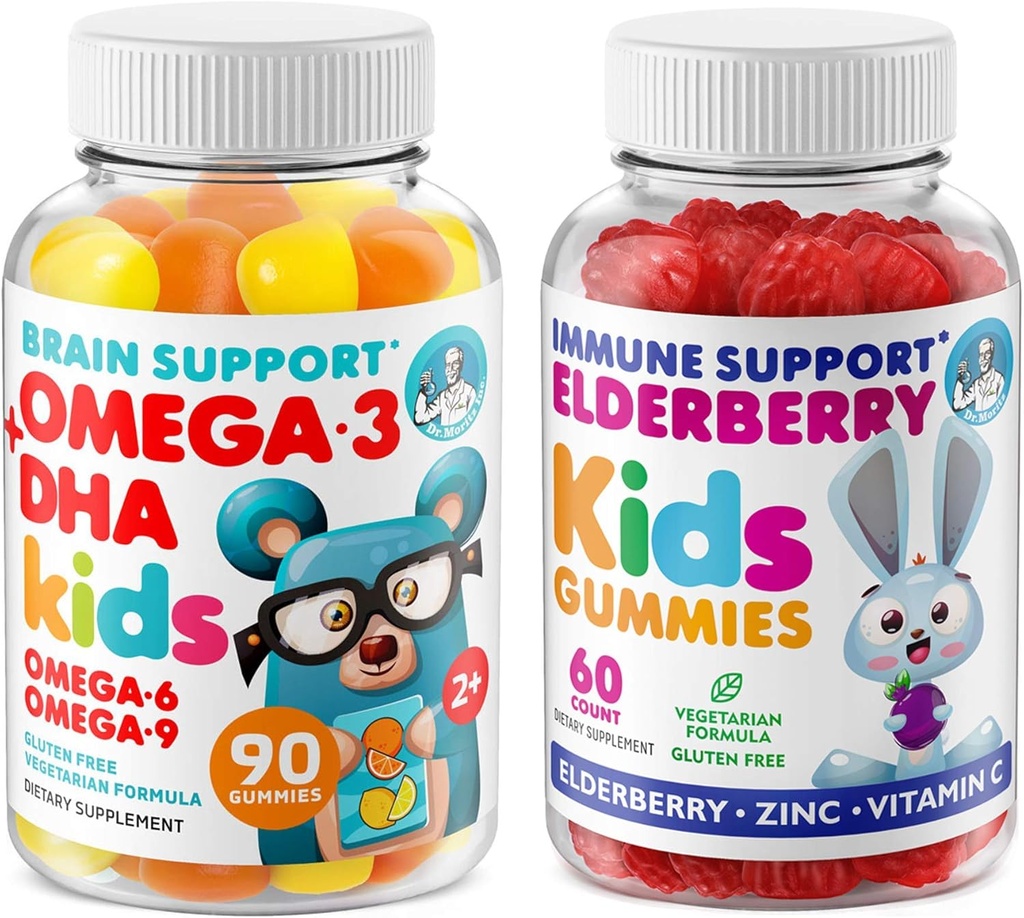 DR. MORITZ Cardio & Immune Boost Duo - Kids Omega 3 Gummys (90 Counter) 配有"长莓Gummys for Kids (60 Counter)"(60 Counter)