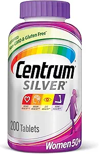 Centrum Silver Women's Multivitamin for Women Plus, Multivitamin/多minar 配有维生素D3,B维生素,钙和抗氧化剂,Gluten Free,非GMO 成份量 - 200 Counters