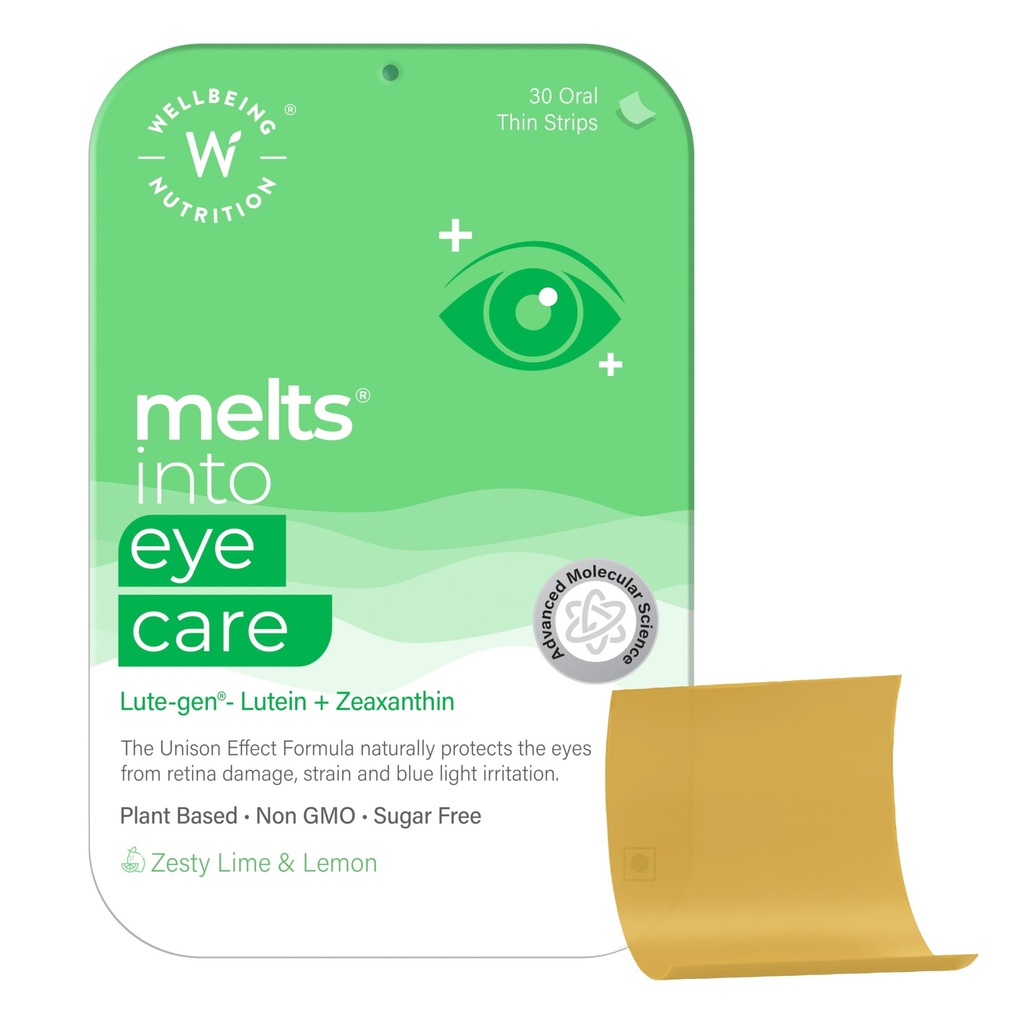 Wellbeing Nutrition Melts Eye Care supplement with Lutein 10mg, Zeaxanthin 2mg, Bilberry, Beetroot | Clinically Proven to Improves Vision, Reduces Digital Strain,Blue Light Damage (30 Oral Strips)
