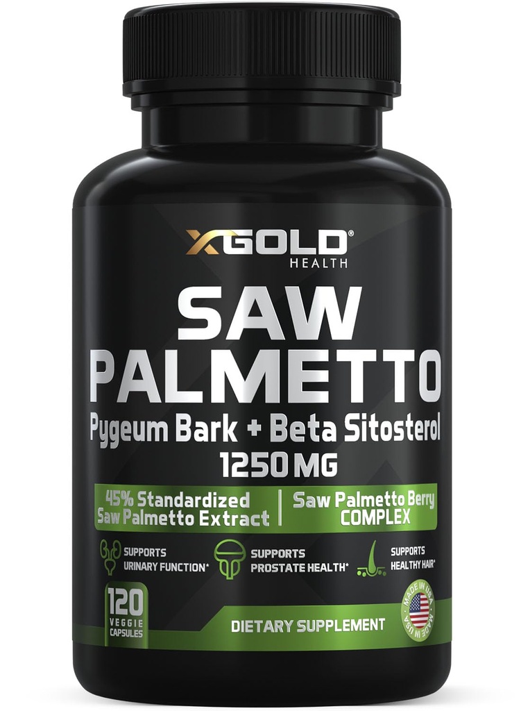 X Gold Health Saw Palmetto Palmetto Prostate Supplement for Men – Pygeum Bark – Beta Sitosterol supplease – Potent 3X 公式 – Urinary 函数 前列腺 – DHT 屏蔽者发型增长 – 4个月供应在美国制造