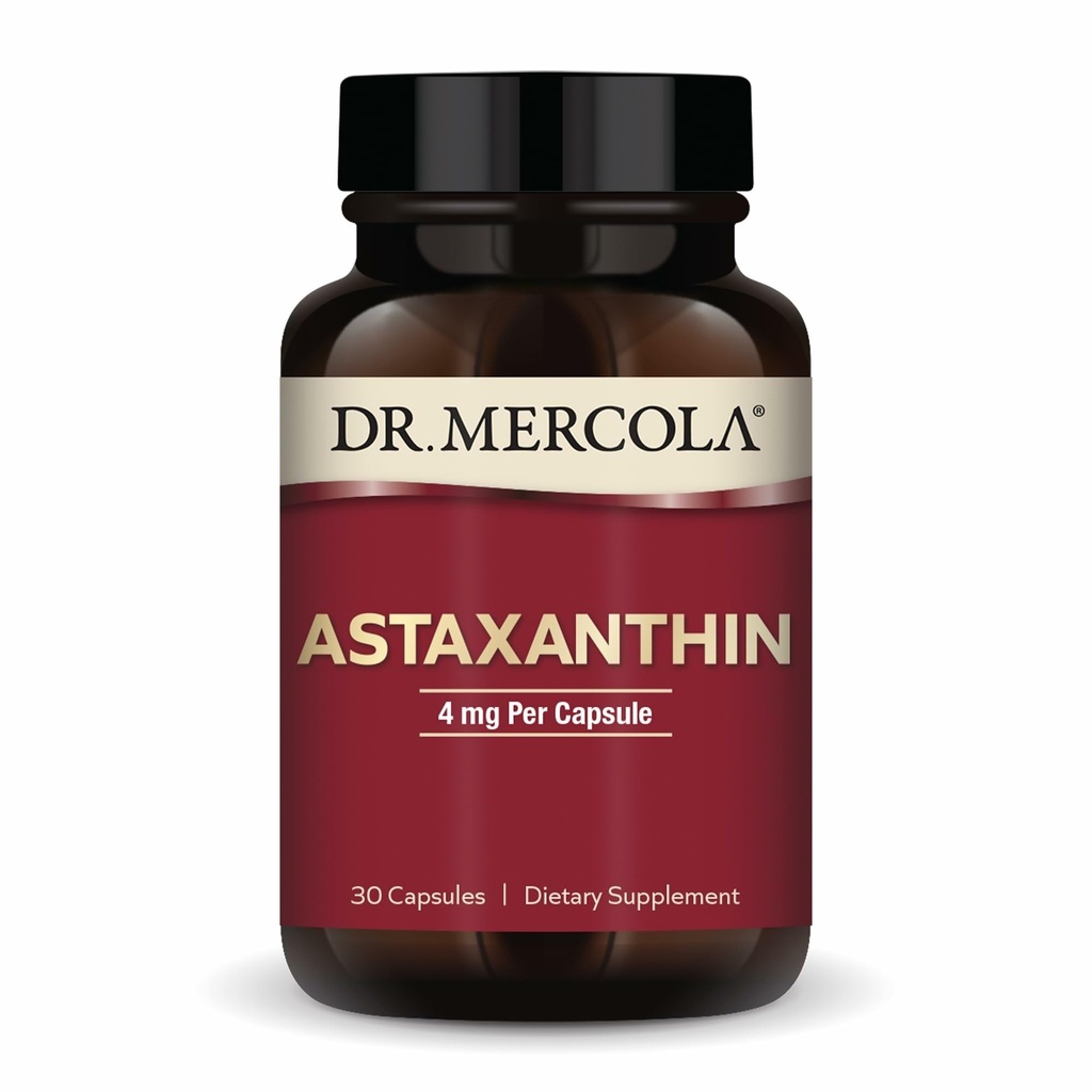 Mercola Organical Astaxanthin博士 - 4 mg Astaxanthin - 强抗氧化剂支持 - 有机微藻提取 - 非GMO,无糖和无豆 - 30枚甲壳虫(30枚)