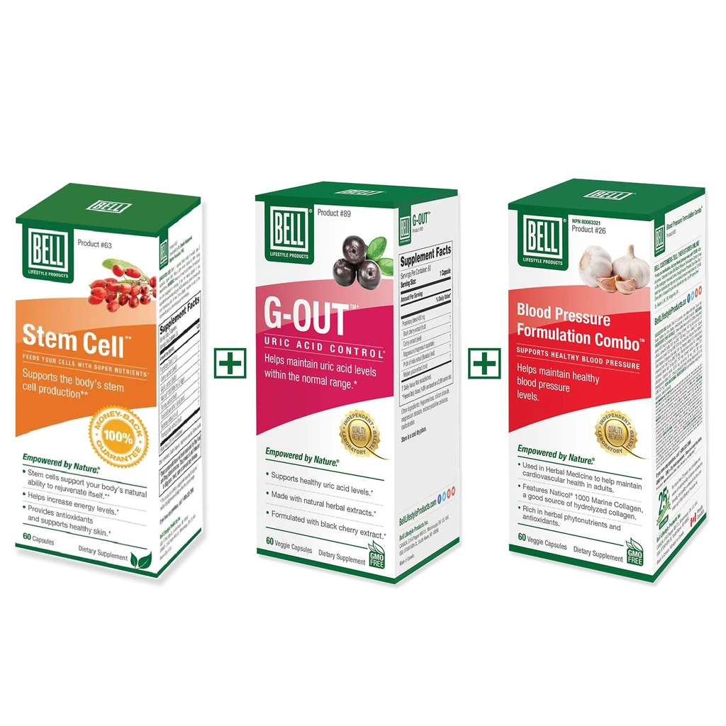 Bell Bundle – 健康血压支持, Stem细胞补充, & G-Out Uric Acid Cleanse – 环绕世界25年,由制造商直接销售