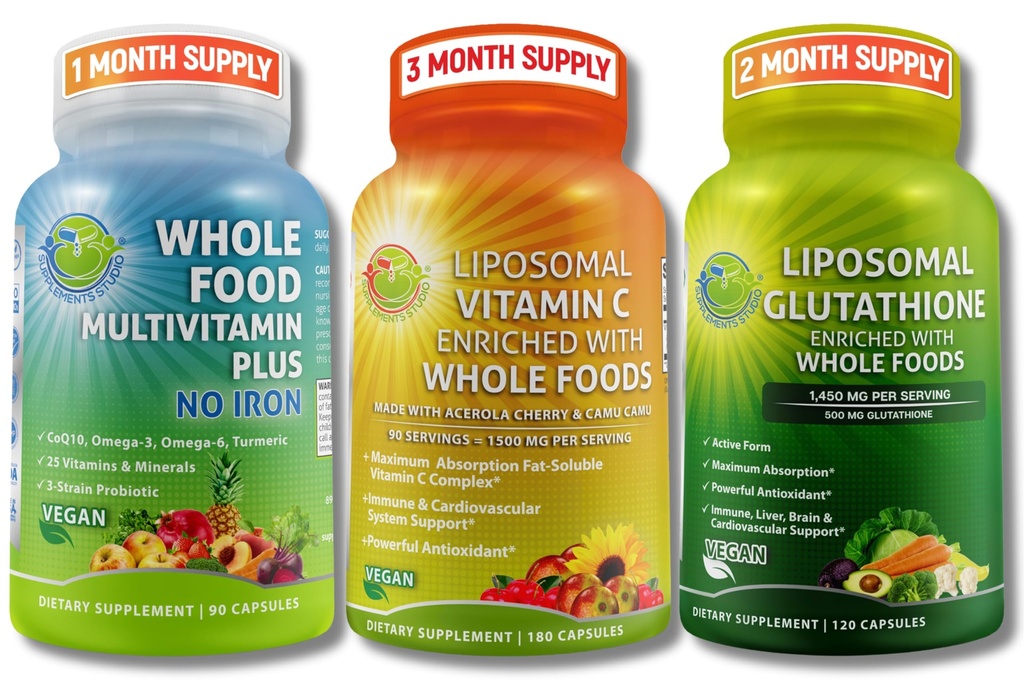 Imune & Daily Wellness Support for Women & Men – Liposomal Vitamin C 1500mg + Vegan 全食 无铁 + Liposomal Glutathione 500mg – Vegan,非GMO,清洁日常健康支持