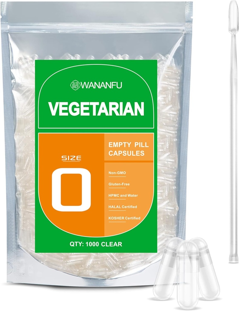 wananfu 大小 0 空 Capsules 蔬菜 (1000 计数) 装有微实验室 Spoon 的套装, 清空可填充 Veggie Pill Capsules 大小 0 用于制作自己的补充