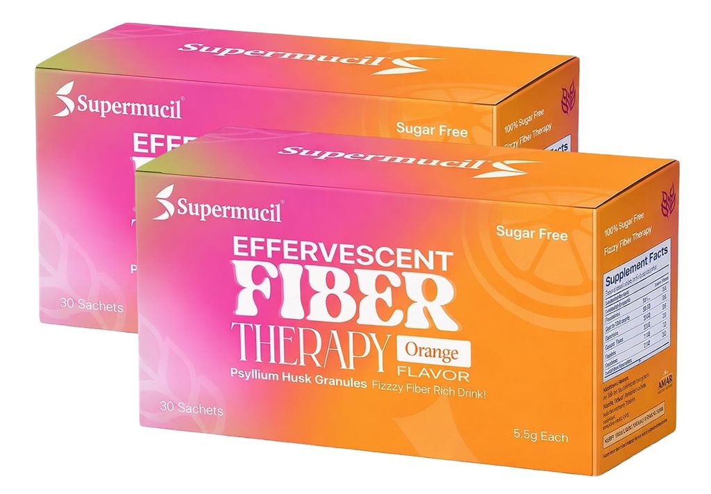 Psyllium (Sat Isabgol) Effervescent Fiber Therapy Orange Flavor | Sugar-Free Digestive Fiber Supplement | Supports Constipation Relief & Gut Health | 30 Sachets (5.5g Each) – Pack of 2