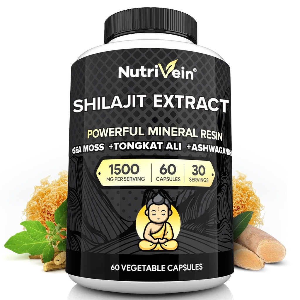 男女营养素纯喜马拉雅湿草(Nutrivein Premium) - 1500 mg - 60 capsules - 强力活素提取剂与爱尔兰海摩斯,Tongkat Ali, & Ashwagandha - 生命力,清晰度,性能