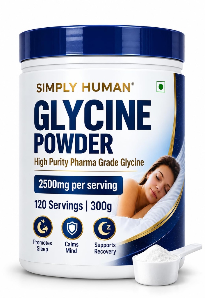 Simply Human® 100% Pure Pharma Grade Glycine Powder 120 Servings-300g | Neurotransmitter Amino Acid | Sleep, Calmness & Relaxation Support