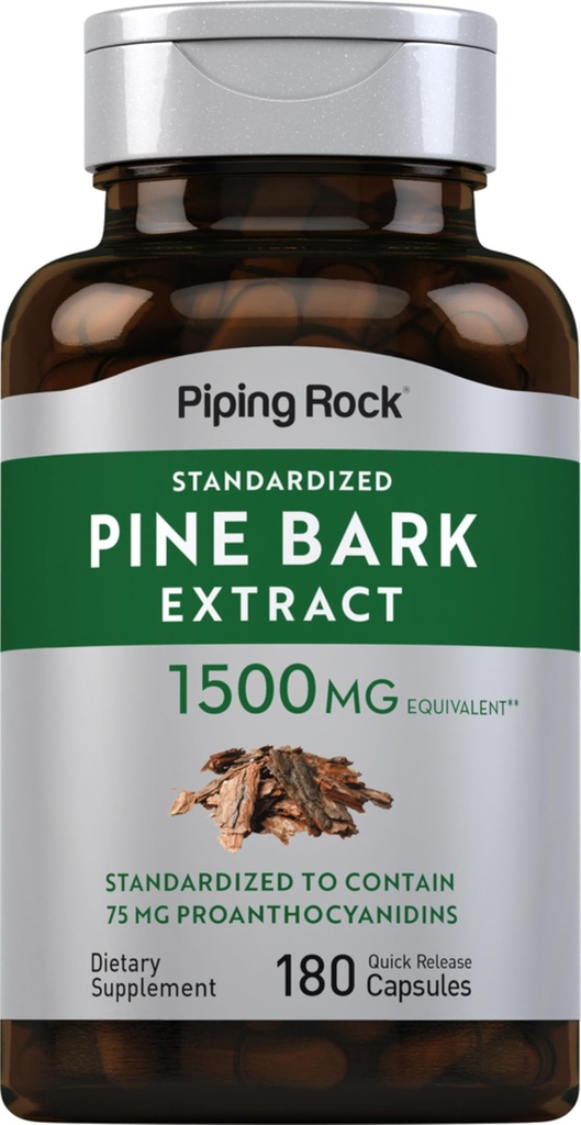 Piping Rock Pine Bark Extract Capsules | 180 Count | Non-GMO, Gluten Free Supplement