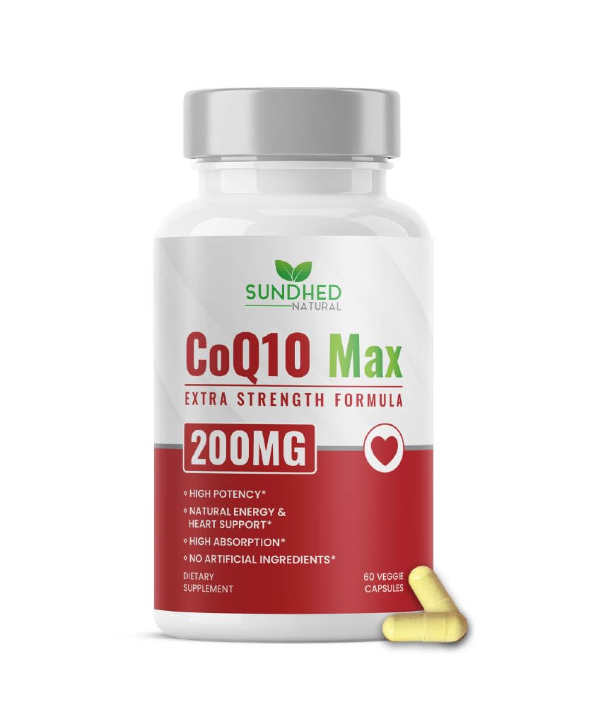 CoQ10 200mg Vegan, Ultra CoQ10 - 超高吸收共聚物 Q10 补充剂 - 抗氧化剂补充剂,用于血管和心脏健康,生育和能源生产 - 2个月供应 - 60个计数