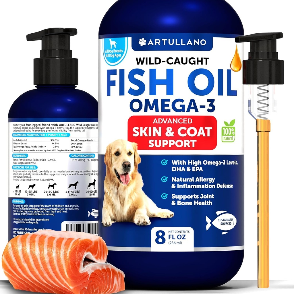 Omega 3 Fish Oil for Dogs - Better Than Salmon Oil - Skin and Coat Defense Liquid Supplement for Allergy Relief - High EPA & DHA for Shedding, Mobility, Itching, Joint & Bone Health Support - 8 FL OZ
