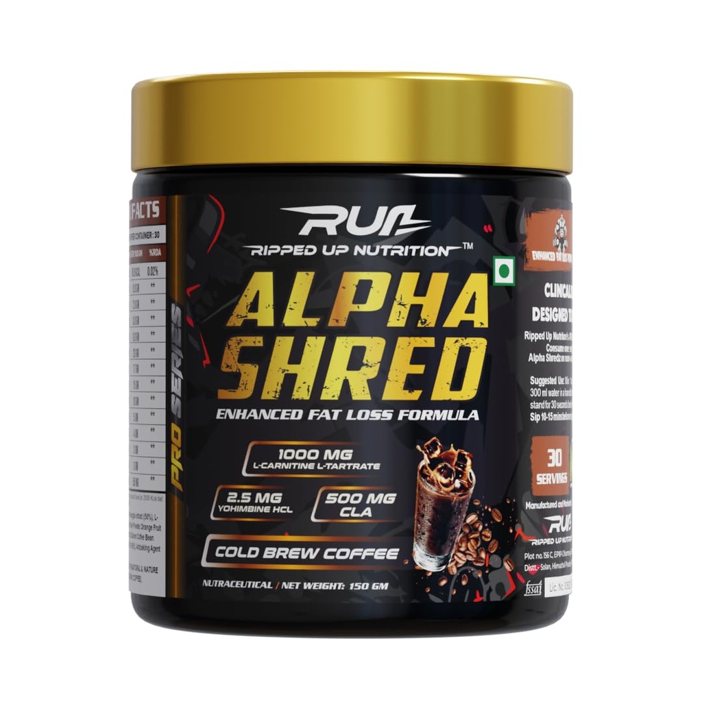 Ripped Up Nutrition Alpha Shred Fat Burner - 150g, Cold Brew Coffee | With Carbliss® for Blocking Carbs by 40-60% | Weight Management & Metabolism Booster | Enriched with Garcinia Cambogia, Coffee Bean Extra, Caffeine