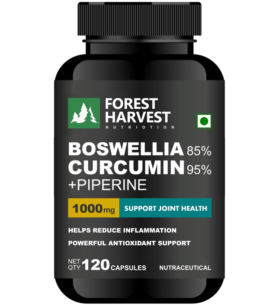 Boswellia 85% & Curcumin 95% with Piperine | 1000 mg per Serving | 120 Veg Capsules | Joint & Inflammation Support | High-Potency, 100% Vegan