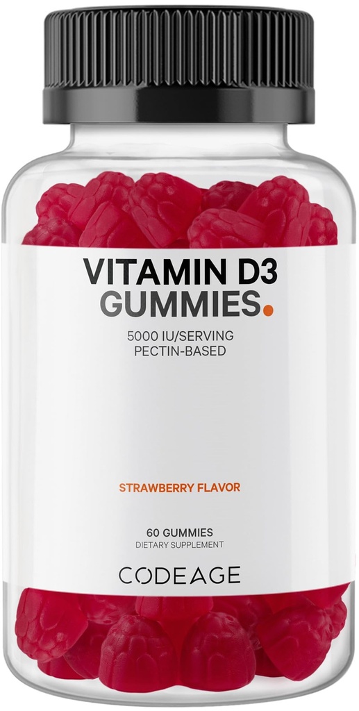密码维他命 D3 口味维他命 D3 5000 IU Gummys Cholecalciferol 125 mcg - 2-Month供应 - Soft Pectin - 以软皮素为基础,动物 Gellatin - 无维生素 Gummy,草莓,无葡萄糖 - 60 Gluten - Free - Gummys